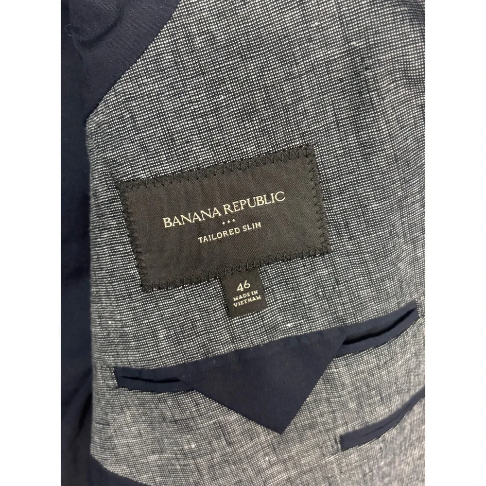 Banana Republic 46R Navy Blue Chambray Linen Cotton Blazer Jacket Sport Coat